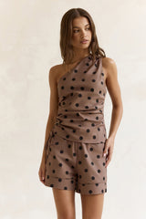 Seeking The Sun Polka Dot One Shoulder Top Braun