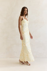 Skybloom Mesh Halter Maxi Dress Yellow