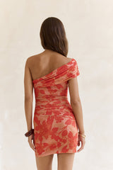 Dance With You Mesh One Shoulder Mini Dress Orange