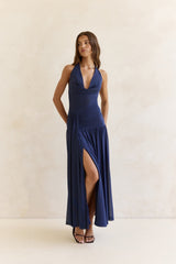 Dancing Skies Neckholder Maxikleid aus Mesh, Marineblau