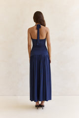 Dancing Skies Neckholder Maxikleid aus Mesh, Marineblau