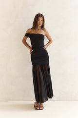 Serene Twilights One Shoulder Mesh Maxi Dress Black