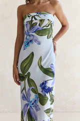 Bells Of Spring Trägerloses Satin-Maxikleid Blau