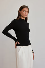 BASE Form Luxe Knit Simple High Neck Long Sleeve Top Black