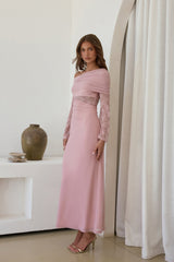 Camille Off-Shoulder Mesh-Maxikleid Rosa