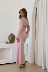Camille Off-Shoulder Mesh-Maxikleid Rosa