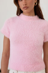 Old Money Hour Fluffy Knit Short Sleeve Sweater Pink