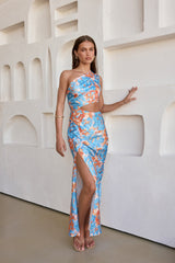 When In Bloom One-Shoulder Maxikleid Blau