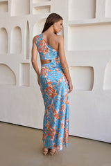When In Bloom One-Shoulder Maxikleid Blau