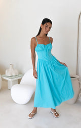 Verspieltes Wald-Maxikleid Aqua