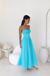Verspieltes Wald-Maxikleid Aqua