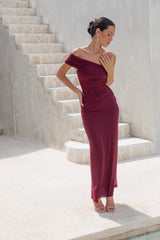 Dahlia One Shoulder Mesh Maxikleid Weinrot