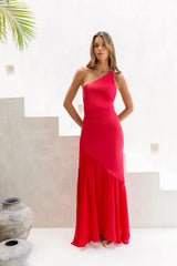 Chase The Thrill One-Shoulder Satin-Maxikleid Rot