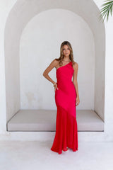 Chase The Thrill One-Shoulder Satin-Maxikleid Rot