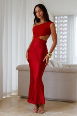 Dreamer’s Path schulterfreies Maxikleid Rot