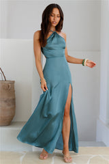Satin-Maxikleid im Soiree-Stil – Salbei