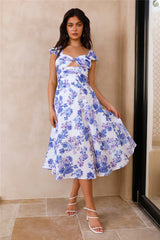 Midi-Kleid „Moon Orchids“ Blau