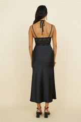 Sonntagsbrunch Satin-Maxikleid Schwarz