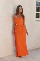 Heart For You Ein-Schulter-Maxikleid aus Mesh, Orange