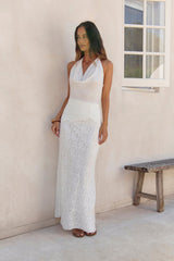 Fly To Paradise Neckholder Maxi-Kleid aus Mesh, Weiß