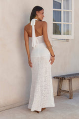 Fly To Paradise Neckholder Maxi-Kleid aus Mesh, Weiß