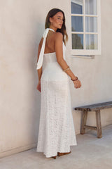 Fly To Paradise Neckholder Maxi-Kleid aus Mesh, Weiß