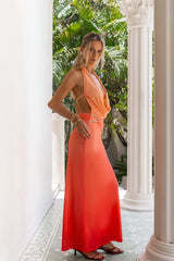 Kiss From The Sun Mesh Neckholder Maxi Kleid Peach Ombre